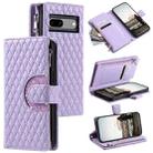 For Google Pixel 7a Glitter Lattice Zipper Wallet Leather Phone Case(Purple) - 1