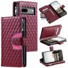 For Google Pixel 7a Glitter Lattice Zipper Wallet Leather Phone Case(Wine Red) - 1