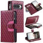 For Google Pixel 9 Pro XL Glitter Lattice Zipper Wallet Leather Phone Case(Wine Red) - 1