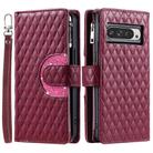 For Google Pixel 10 Pro XL Glitter Lattice Zipper Wallet Leather Phone Case(Wine Red) - 2