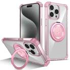 For iPhone 15 Pro Max Gold Shield CD Pattern MagSafe Magnetic Phone Case with Rotating Stand(Transparent Pink) - 1