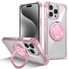 For iPhone 15 Pro Gold Shield CD Pattern MagSafe Magnetic Phone Case with Rotating Stand(Transparent Pink) - 1