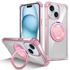 For iPhone 15 Plus Gold Shield CD Pattern MagSafe Magnetic Phone Case with Rotating Stand(Transparent Pink) - 1