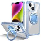 For iPhone 14 Plus Gold Shield CD Pattern MagSafe Magnetic Phone Case with Rotating Stand(Transparent Blue) - 1