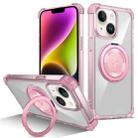For iPhone 14 Gold Shield CD Pattern MagSafe Magnetic Phone Case with Rotating Stand(Transparent Pink) - 1