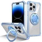 For iPhone 14 Pro Gold Shield CD Pattern MagSafe Magnetic Phone Case with Rotating Stand(Transparent Blue) - 1