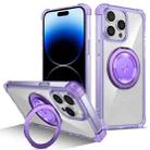 For iPhone 14 Pro Gold Shield CD Pattern MagSafe Magnetic Phone Case with Rotating Stand(Transparent Purple) - 1