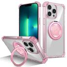 For iPhone 13 Pro Gold Shield CD Pattern MagSafe Magnetic Phone Case with Rotating Stand(Transparent Pink) - 1