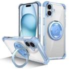 For iPhone 16 Plus Gold Shield CD Pattern MagSafe Magnetic Phone Case with Rotating Stand(Transparent Blue) - 1