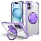 For iPhone 16 Plus Gold Shield CD Pattern MagSafe Magnetic Phone Case with Rotating Stand(Transparent Purple) - 1