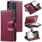 For Motorola Moto E13 Glitter Lattice Zipper Wallet Leather Phone Case(Wine Red) - 1