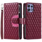 For Motorola Edge 50 Pro Glitter Lattice Zipper Wallet Leather Phone Case(Wine Red) - 3