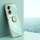 For OPPO A60 4G XINLI Straight 6D Plating Gold Edge TPU Shockproof Case with Ring Holder(Mint Green) - 1