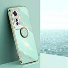 For OPPO Reno11 F XINLI Straight 6D Plating Gold Edge TPU Shockproof Case with Ring Holder(Mint Green) - 1