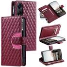 For OPPO A98 Glitter Lattice Zipper Wallet Leather Phone Case(Wine Red) - 1