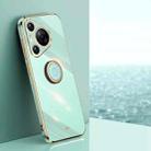 For Huawei Pura 70 XINLI Straight Edge 6D Electroplate TPU Phone Case with Ring Holder(Mint Green) - 1