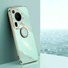 For Huawei Pura 70 Ultra XINLI Straight 6D Plating Gold Edge TPU Shockproof Case with Ring Holder(Mint Green) - 1
