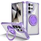 For Samsung Galaxy S24 Ultra 5G Gold Shield CD Pattern MagSafe Magnetic Phone Case with Rotating Stand(Transparent Purple) - 1