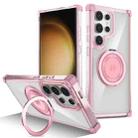 For Samsung Galaxy S23 Ultra 5G Gold Shield CD Pattern MagSafe Magnetic Phone Case with Rotating Stand(Transparent Pink) - 1