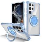 For Samsung Galaxy S22 Ultra 5G Gold Shield CD Pattern MagSafe Magnetic Phone Case with Rotating Stand(Transparent Blue) - 1