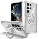 For Samsung Galaxy S22 Ultra 5G Gold Shield CD Pattern MagSafe Magnetic Phone Case with Rotating Stand(Transparent) - 1