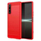 For Sony Xperia 5 IV Brushed Texture Carbon Fiber TPU Phone Case(Red) - 1
