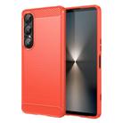 For Sony Xperia 1 VII Brushed Texture Carbon Fiber TPU Phone Case(Red) - 1
