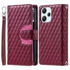 For Xiaomi Redmi 12 4G/5G Glitter Lattice Zipper Wallet Leather Phone Case(Wine Red) - 1