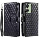 For Xiaomi Redmi 13C 4G/5G Glitter Lattice Zipper Wallet Leather Phone Case(Black) - 1