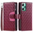 For Xiaomi Redmi Note 12 5G Glitter Lattice Zipper Wallet Leather Phone Case(Wine Red) - 1