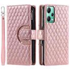 For Xiaomi Redmi Note 12 5G Glitter Lattice Zipper Wallet Leather Phone Case(Rose Gold) - 1