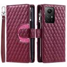 For Xiaomi Redmi Note 12S Glitter Lattice Zipper Wallet Leather Phone Case(Wine Red) - 1