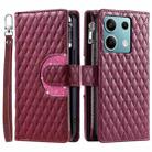 For Xiaomi Redmi Note 13 5G Glitter Lattice Zipper Wallet Leather Phone Case(Wine Red) - 1