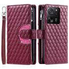 For Xiaomi 13T / 13T Pro Glitter Lattice Zipper Wallet Leather Phone Case(Wine Red) - 1