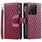 For Xiaomi Redmi K60 Ultra Glitter Lattice Zipper Wallet Leather Phone Case(Wine Red) - 1