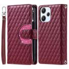 For Xiaomi Poco M6 Pro 5G Glitter Lattice Zipper Wallet Leather Phone Case(Wine Red) - 1