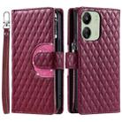 For Xiaomi Poco C65 Glitter Lattice Zipper Wallet Leather Phone Case(Wine Red) - 1