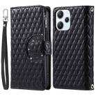 For Xiaomi Redmi Note 12R Glitter Lattice Zipper Wallet Leather Phone Case(Black) - 1