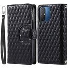 For Xiaomi Poco C55 Glitter Lattice Zipper Wallet Leather Phone Case(Black) - 1