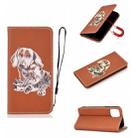 For iPhone 12 / 12 Pro Pure Color Painting Horizontal Flip Leather Case with Card Slot & Holder(Dog) - 1