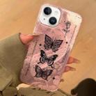For iPhone 15 Dual-layer Water Rippled Acrylic Hybrid TPU Phone Case(Pink Butterflies) - 1