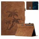 For Samsung Galaxy Tab S7 T870/T875 Coconut Tree Embossed Smart Leather Tablet Case(Brown) - 1