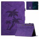 For Samsung Galaxy Tab S9 X710/X716B/X718U Coconut Tree Embossed Smart Leather Tablet Case(Purple) - 1