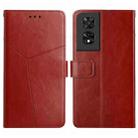 For TCL 505 Y-shaped Pattern Flip Leather Phone Case(Brown) - 1