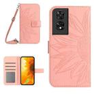 For TCL 505 Skin Feel Sun Flower Embossed Flip Leather Phone Case with Lanyard(Pink) - 1