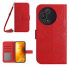 For TCL 60 5G Skin Feel Sun Flower Embossed Flip Leather Phone Case with Lanyard(Red) - 1