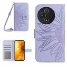 For TCL 60 5G Skin Feel Sun Flower Embossed Flip Leather Phone Case with Lanyard(Purple) - 1