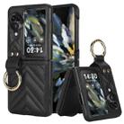 For OPPO Find N3 Flip V-shaped PU Hybrid TPU Ring Holder Phone Case(Black) - 1