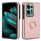 For OPPO Find N2 V-shaped PU Hybrid TPU Ring Holder Phone Case(Pink) - 1