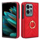 For OPPO Find N2 V-shaped PU Hybrid TPU Ring Holder Phone Case(Red) - 1